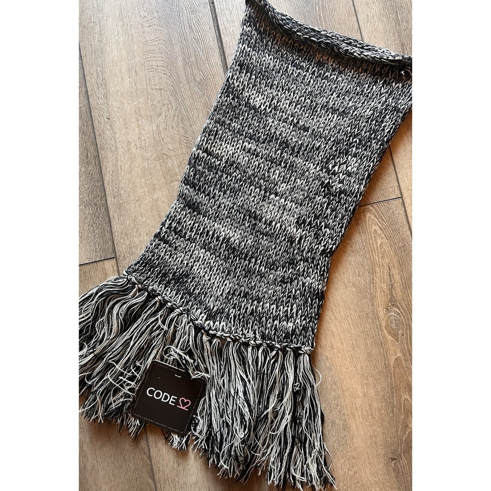 NEW with Tags Infinity Scarf Neck Wrap Warmer Black Ivory Fringe Code Heart - Picture 6 of 7